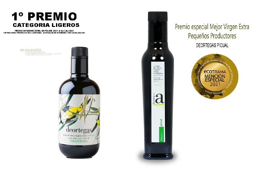 PICUAL DEORTEGAS MEJOR AOVE EN ECOTRAMA 2021 Y FRANTOIO DEORTEGAS 1º PREMIO CATEGORIA LIGEROS EN EXPOLIVA